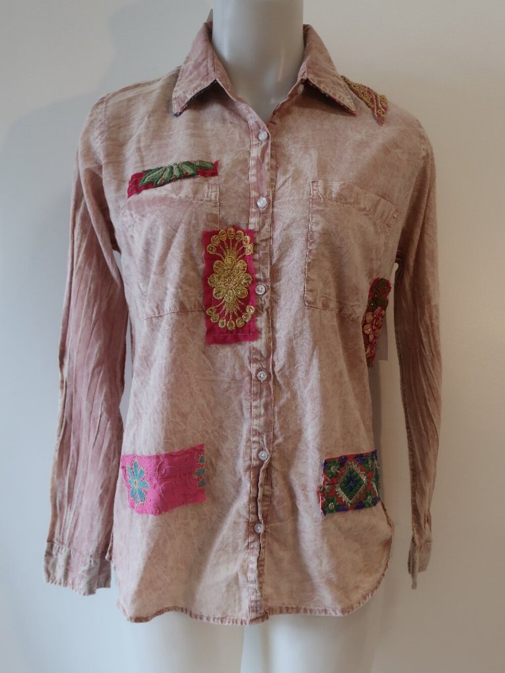 NWT Womens The Nu Vintage (Item-701) Dusty Rose Patchwork Boho Shirt Top S
